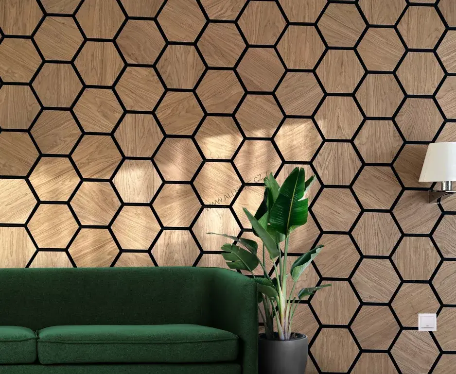 SlatWall Hexagon obkladový panel EcoSpark PLATE6 Světlý OAK