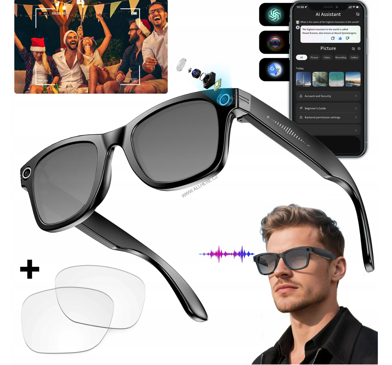 AI chytré brýle EcoSpark VISION + 3 druhy skel