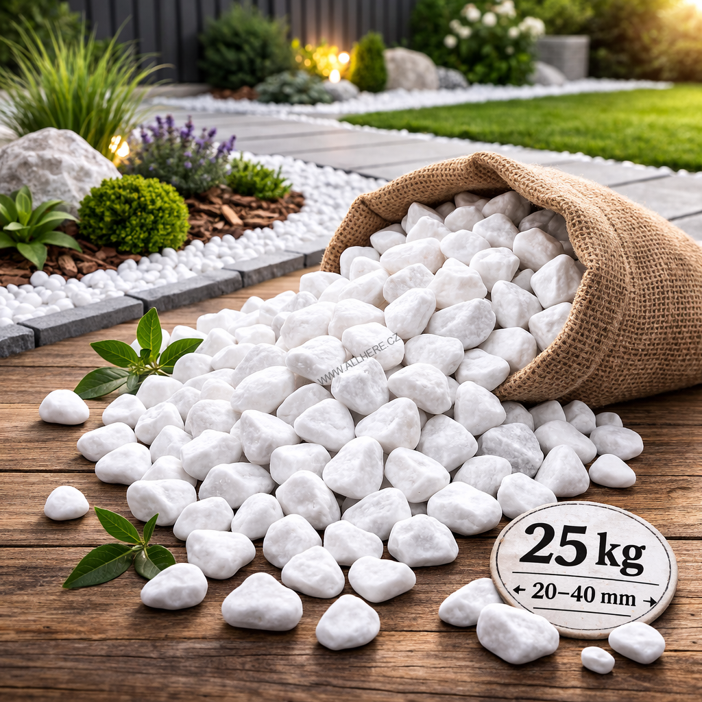 Mramorové oblázky EcoSpark White marble 20-40mm, balení 25 kg