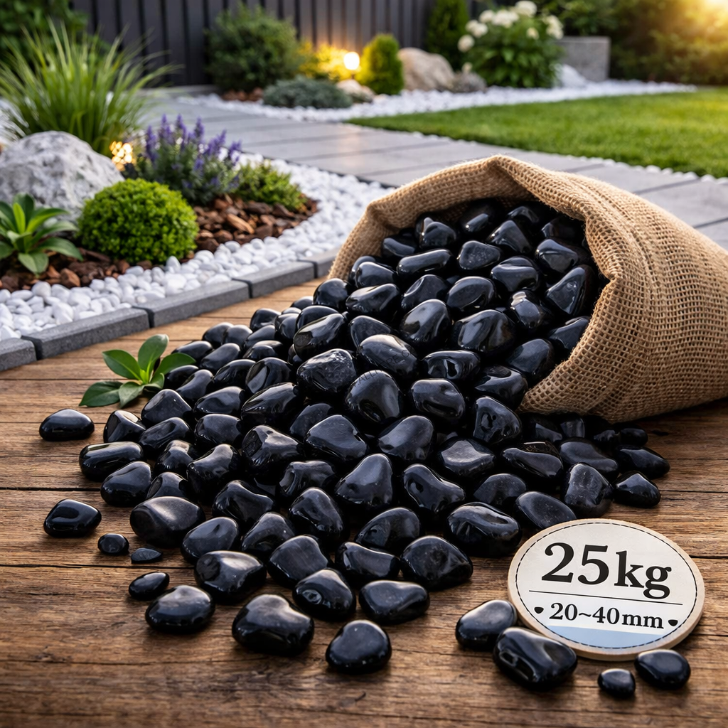 Mramorové leštěné oblázky EcoSpark black marble 20-40mm, balení 25 kg